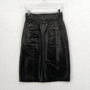 TOFFE Vintage Leather Skirt Womens 6 Small Black High Rise Pencil Knee Length